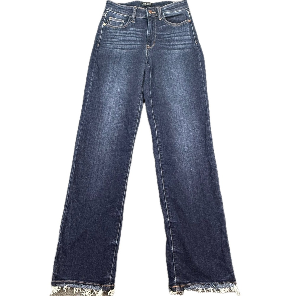 Judy Blue Straight Fit‎ Jeans Womens 3/26 Dark Wash Frayed Hem JB82622DK